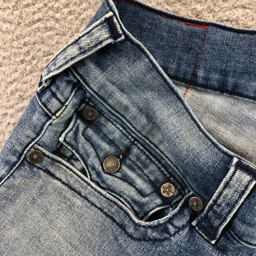 True Religion Shorts Mens 32 Blue Ricky Relaxed Graphic Logo Rah Hem Flap Pocket
